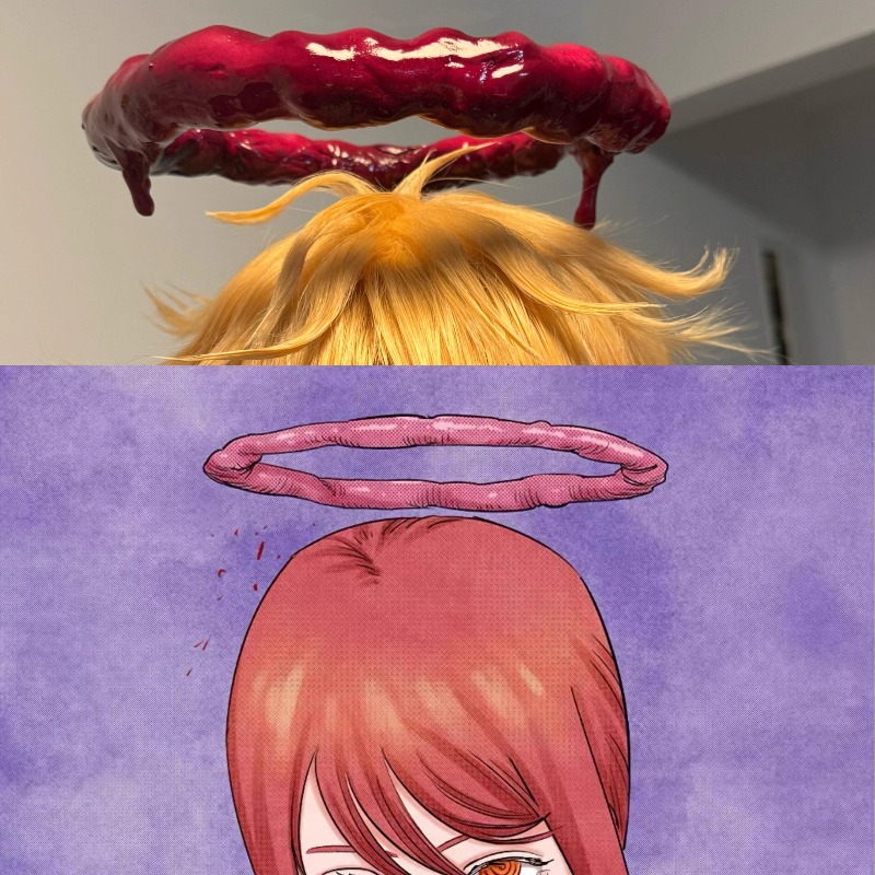 Women Accessories Products - アニメマキマコスプレチェーンソーcos赤い大腸帽子恐ろしいロールプレイ小道具アクセサリーかつら付き女性ハロウィン