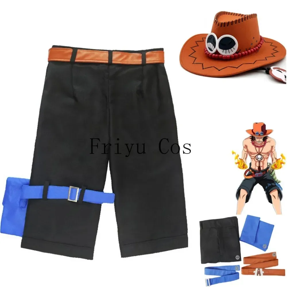 Women Accessories Products - アニメポートガス·D·エースコスプレ衣装白ひげ海賊団黒ショーツサンシェード帽子アクセサリー男性女性カーニバルパーティースーツ
