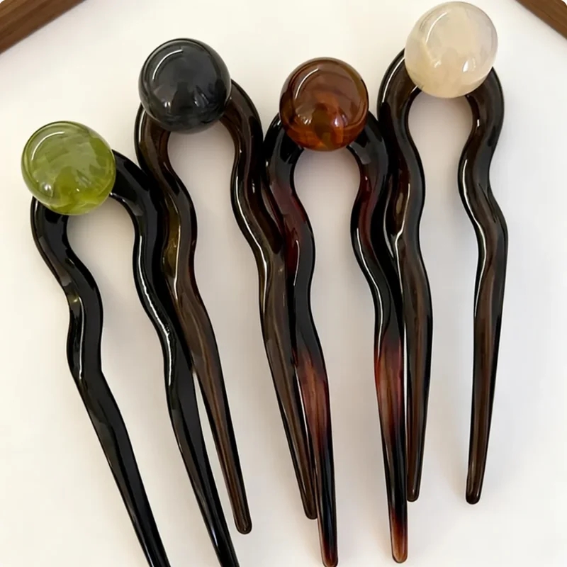 Young Women'S Accessories - ファッションカラーパール U 字型ヘアスティックヘアピンヘアフォークお団子甘いトレンディなアクリルヘアクリップ女性女の子ヘアアクセサリー