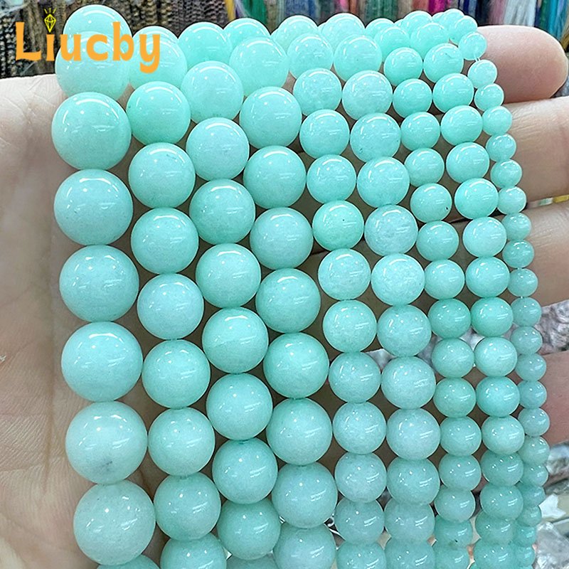Women Accessories In Amazon - 天然石グリーンアマゾンクリスタルカルセドニー翡翠ビーズジュエリー作成 DIY 女性イヤリングアクセサリー 4/6/8/10/12/14 ミリメートル