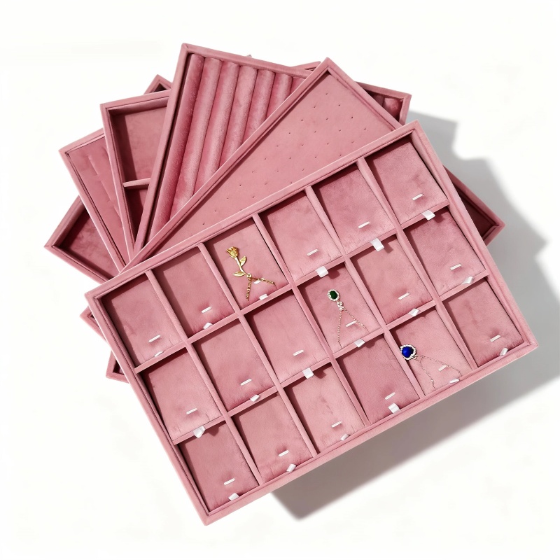 Women Accessories List - ベルベット製ジュエリーオーガナイザートレイ、引き出し用インサート、ジュエリー収納トレイ、ディスプレイケース、積み重ね可能なアクセサリートレイ（女性用）