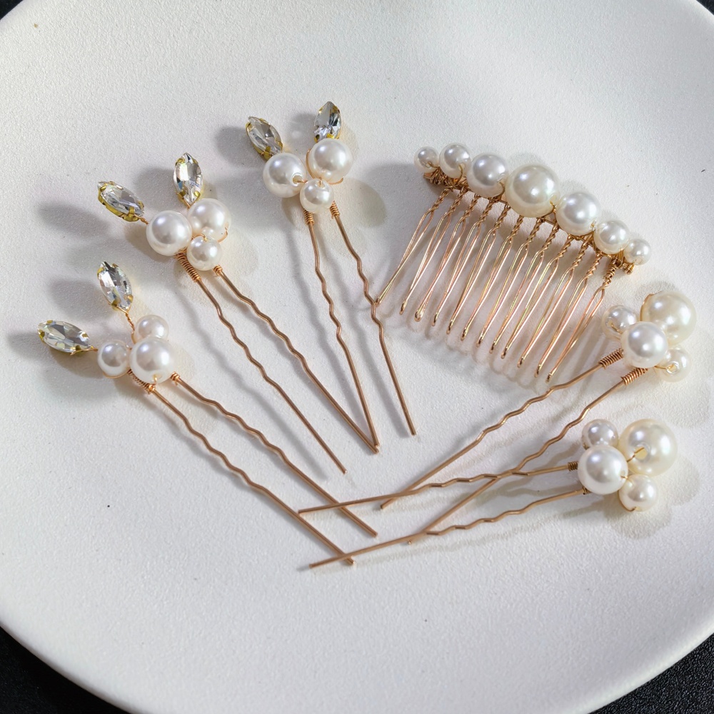 Young Women'S Accessories - パールクリスタルヘアピンコームセットブライダルウェディングヘアアクセサリー手作りU字型ヘアピンエアコームブライドメイド、プロム用