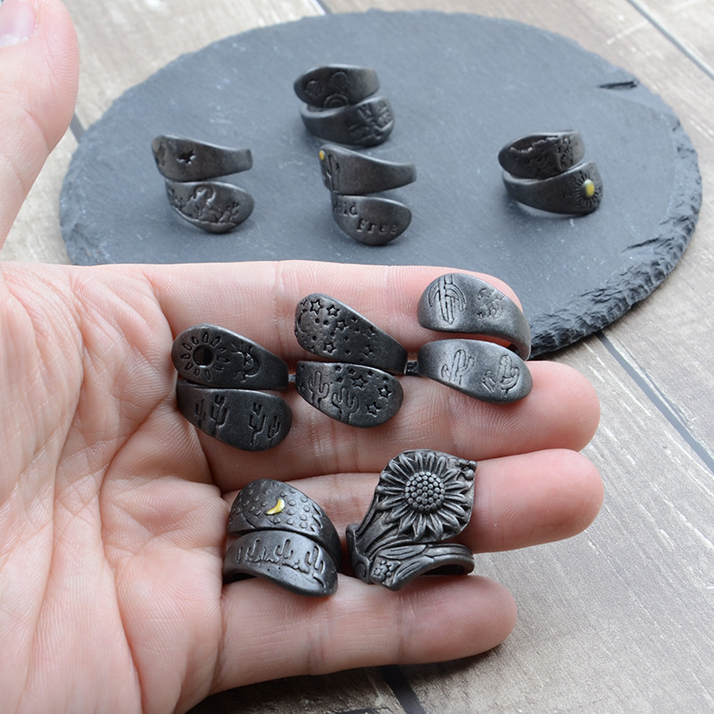 Women Accessories In Amazon - DIYアクセサリー Amazon越境販売 レトロ メンズ＆レディース スタックリング、ニッチデザイン ハイエンド風景画風9点セット