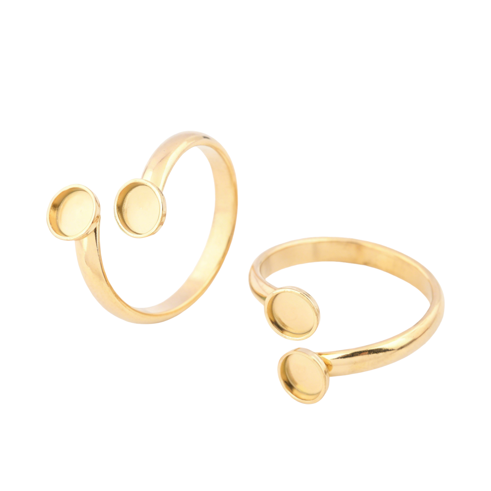 Ring Set Adjustable - 10個入り ステンレス製 調整可能な金メッキリングブランク ダブル5mmベゼルセッティング DIYカフリングベース ジュエリー製作用