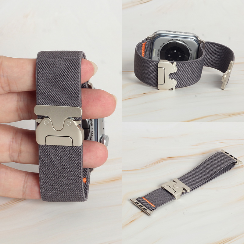 Women Accessories Website - ファッションオレンジステッチ弾性ナイロンストラップ Apple Watchシリーズ11 10 9 8