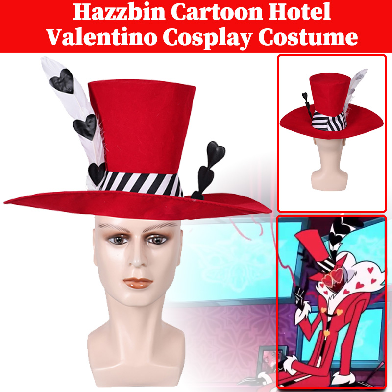 Women'S Valentino Accessories - Hazzbin ヴァレンティノ帽子コスプレヘッドギア漫画地獄旅館変装赤いケープコスチュームアクセサリーユニセックス大人ハロウィンスーツ小道具