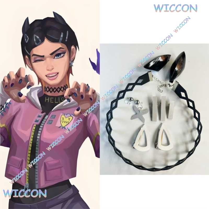 Young Women'S Accessories - Valorant クローブクリップ首輪蝶イヤリングコスプレアクセサリーゲームキャラクターロールプレイパーティーアニメ髪飾りハロウィン