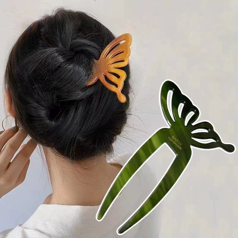 Young Women'S Accessories - エレガントな酢酸蝶 U 字型ヘアスティックおだんごヘアピン女性女の子ヘアフォークヘアスタイリングヘアアクセサリー帽子