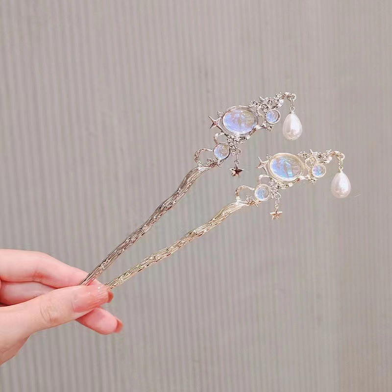 ムーンストーンのヘアピン、星とパールのタッセル付き – シル - Young Women'S Accessories のレビューと価格