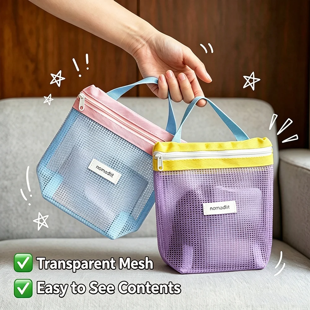 大容量透明メッシュトイレタリーバッグ、携帯用旅行下着収納ハン - Women Accessories List のレビューと価格