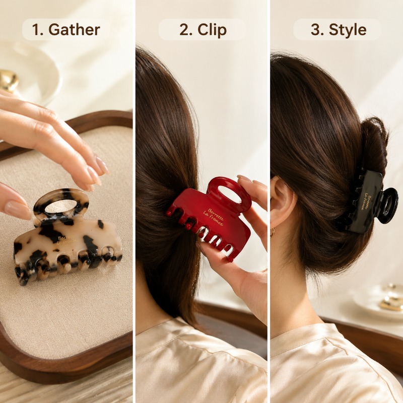 フランス製ミディアムヘアクロウクリップ、強力なホールド力、滑 - Women'S Work Accessories のレビューと価格