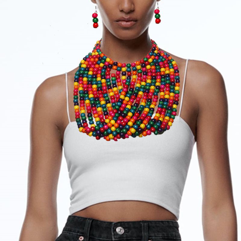 アフリカ風木製ビーズフリンジ多層ネックレスセット誇張されたヨ - Women Accessories In Amazon のレビューと価格
