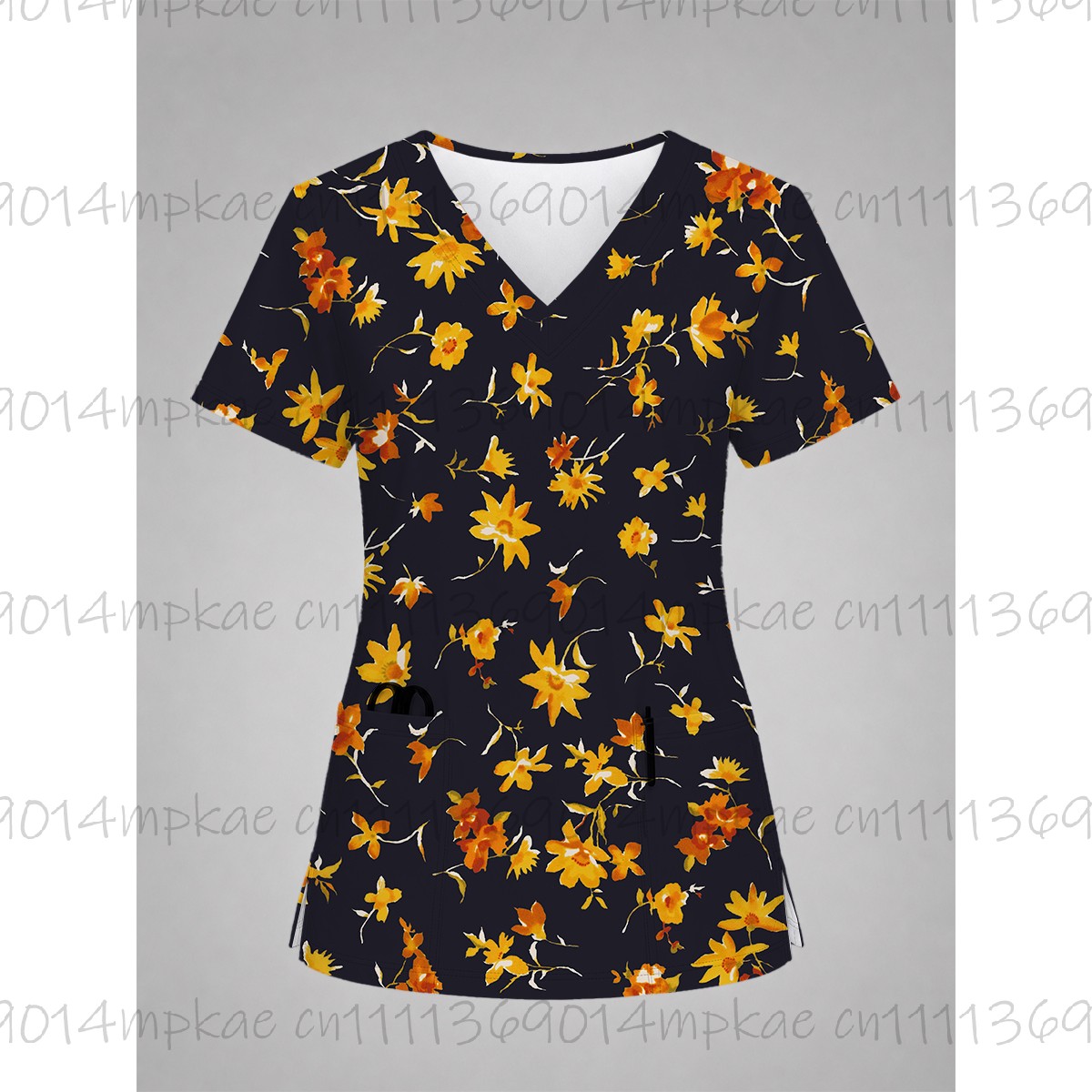女性の作業服花柄プリントナース V ネックポケットつや消しト - Women'S Work Accessories のレビューと価格
