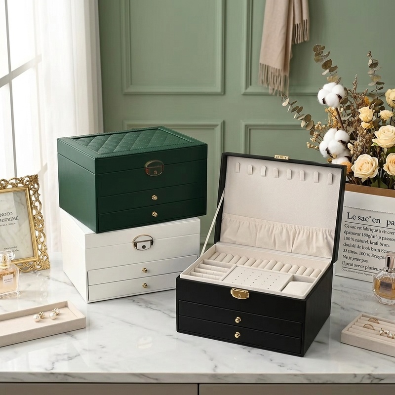 大容量ジュエリーボックス多層引き出し収納オーガナイザーベルベ - Women Accessories Drawer のレビューと価格