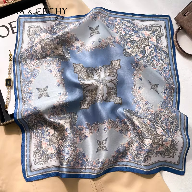 バロック花柄 100% 桑シルク正方形スカーフ 50 センチ - Women'S Work Accessories のレビューと価格