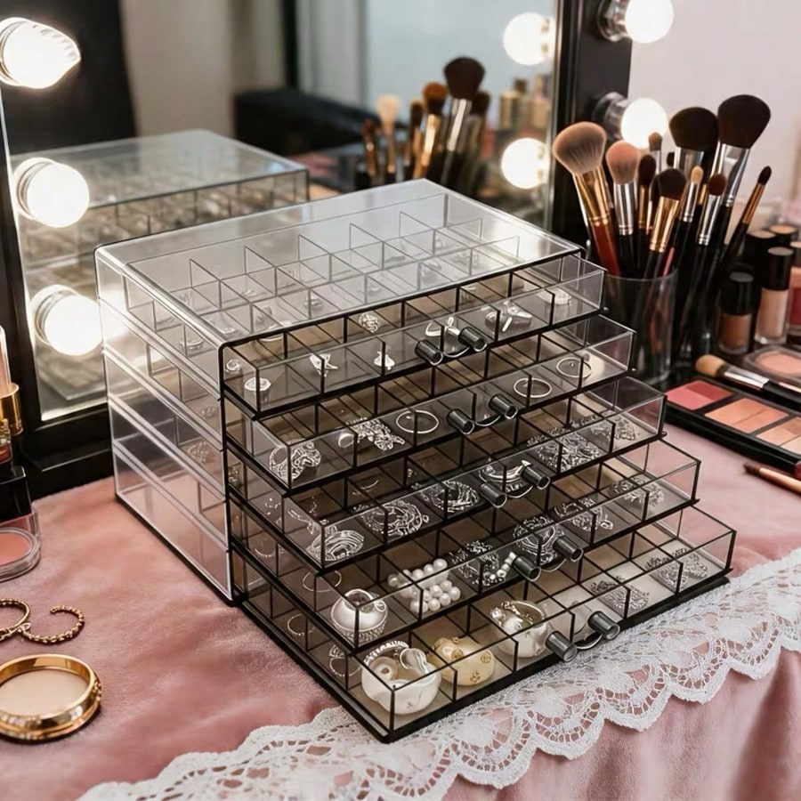 大容量ジュエリーオーガナイザーボックス、3/5段透明引き出し - Women Accessories Drawer のレビューと価格